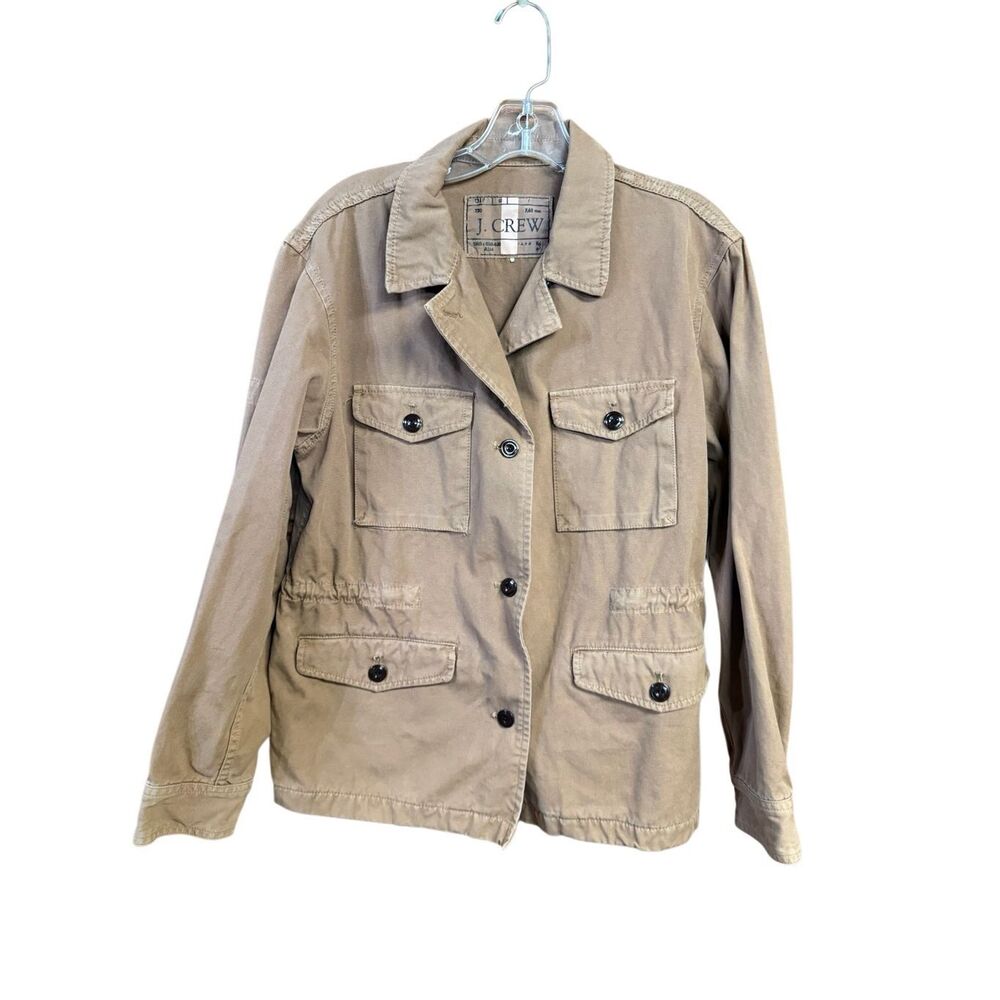 J.Crew women's khaki lightweight brigadier utility jacket cinched waist Sz M-L